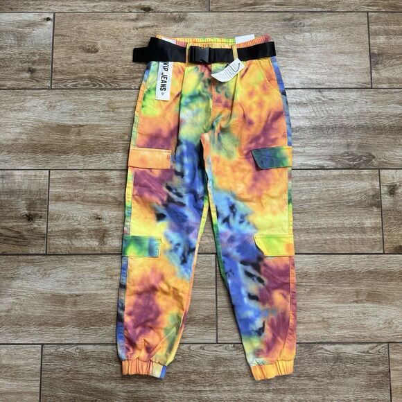 VIP Jeans Tie-Dye Cargo Jogger Pant Juniors Size 1/2 NEW - Picture 2 of 8